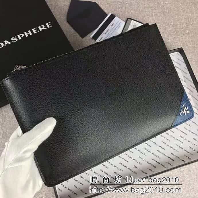 PRADA普拉達 官網同步 專櫃最新款式 頂級原單十字紋牛皮 男士手包 2NG005 DD1170